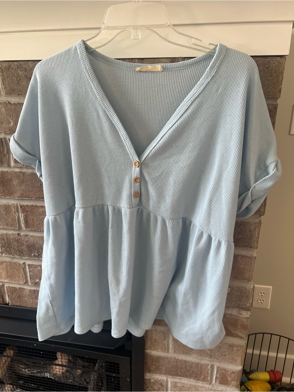 entro Light Blue V-Neck Waffle Babydoll Tunic